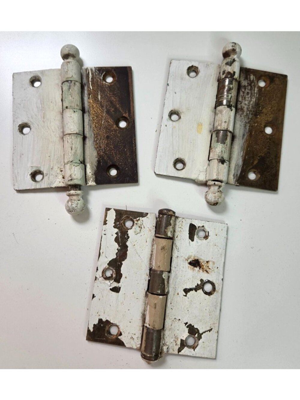 Vtg / Antique Brass Hinges Architectural Salvage Ball Tip Set Of 3 4-5 inch Long